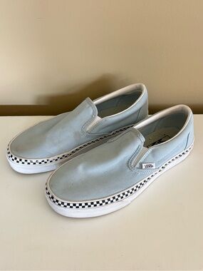 Vans Classic Slip-On Cool Blue Check Foxing Sneakers Size 8.5